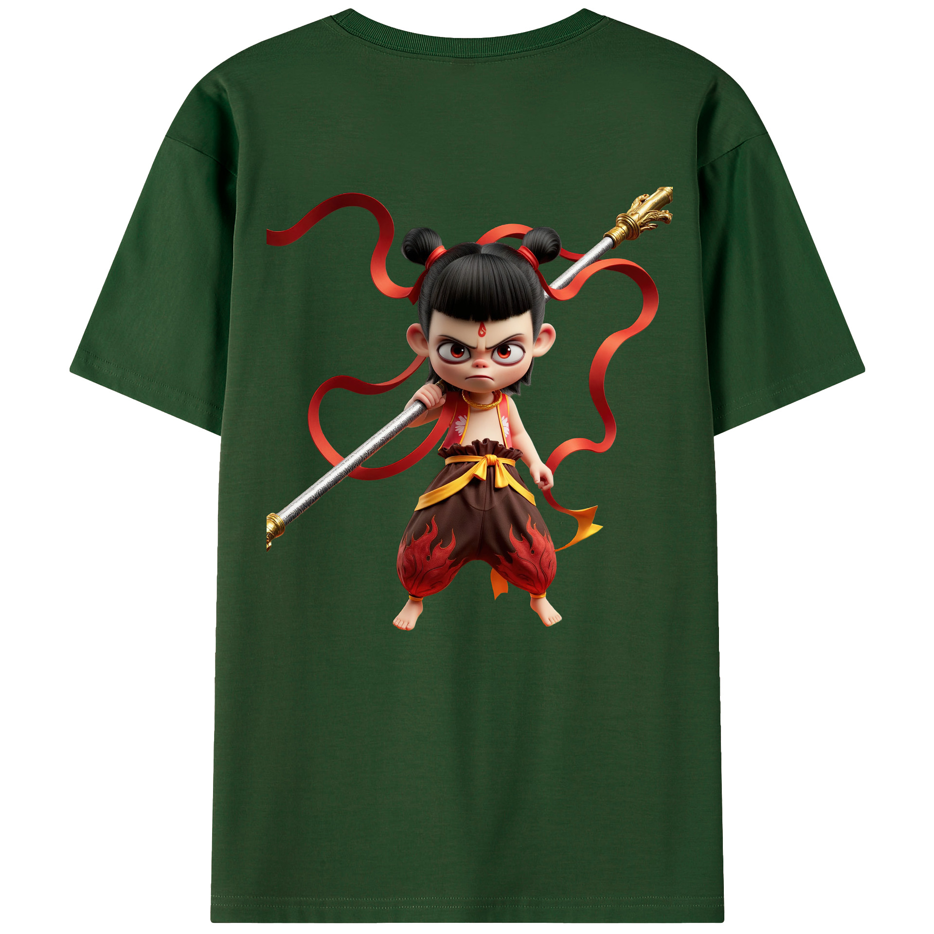 （画像用） Ne Zha 2 ナタ 魔童の大暴れ 綿100％半袖Tシャツ（背面プリント）